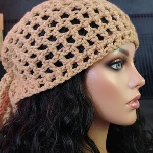 Handcrafted Tan Crochet Headscarf